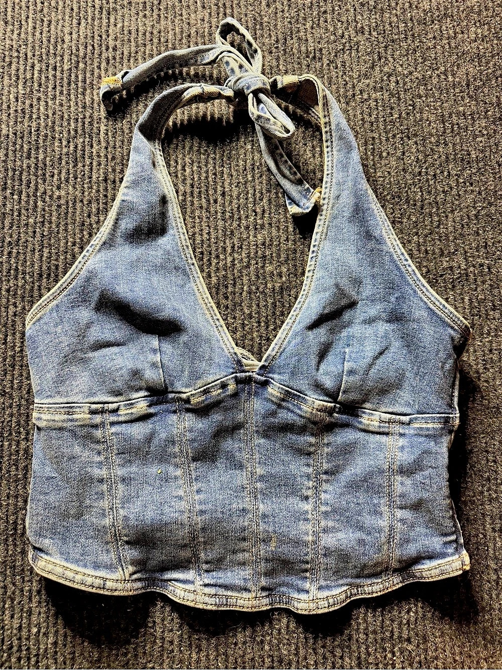 Garage Denim Halter Neck Corset Top Bustier Cropped Dark Wash Medium Y2K